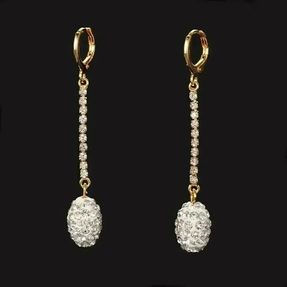 Hand Crafted Pave Austrian Crystal Oval Silver Gold Dangle Earrings - Picture 1 of 2